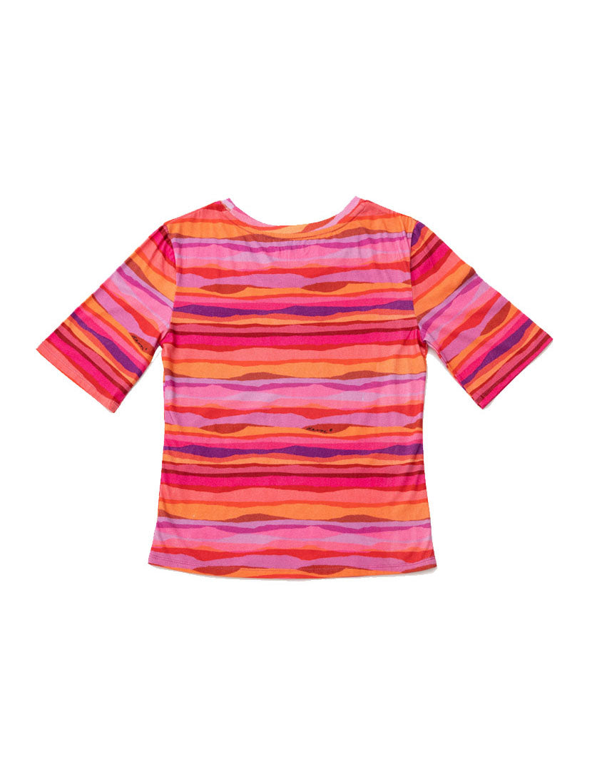 DEVOI Lise top in Sunset Tide printed organic cotton. Back flat lay