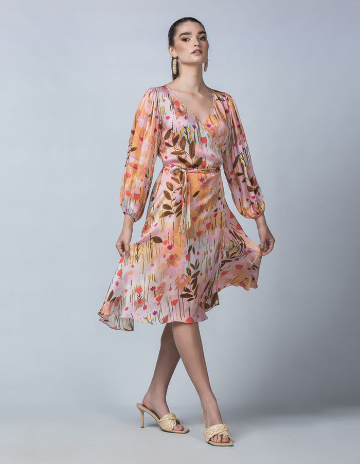 DEVOI pink Audrey dress in Meadow printed cupro.