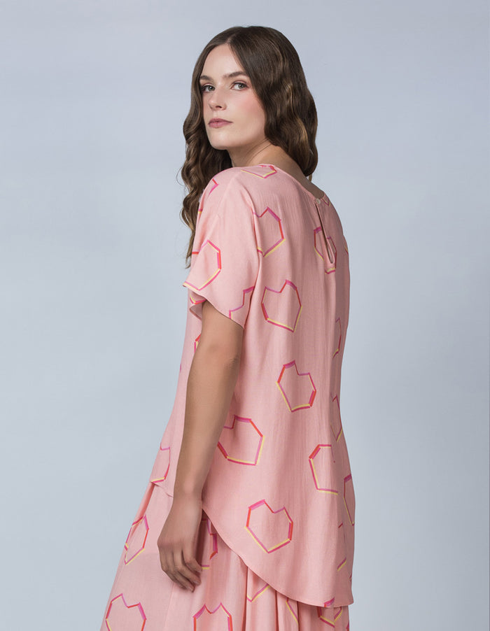 DEVOI pink Neon Heart print in modal. Annabella top. Back view