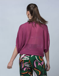 DEVOI Cate top in Rich Purple silk georgette. Back view