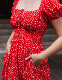 Keira Dress Dotty Red in Modal Crepe