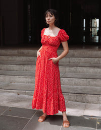 Keira Dress Dotty Red in Modal Crepe