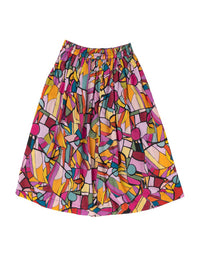 DEVOI Rejoice printed Margot skirt in Modal. Elasticated back waist. Flat front waist. Pockets! Finishes just below the knee. Seen on model. Back flat lay