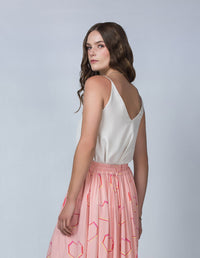 DEVOI Bobby top in cream modal crepe. V-neck vest top with thin straps. Back view