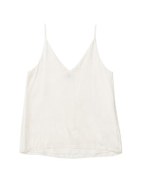 DEVOI Bobby top in cream modal crepe. V-neck vest top with thin straps. Front flat lay